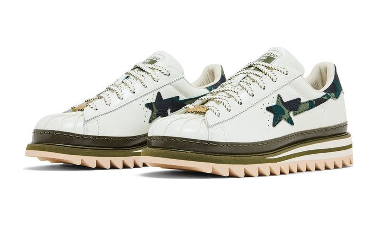 CLOT x BAPE x adidas Superstar Off White Olive Cargo