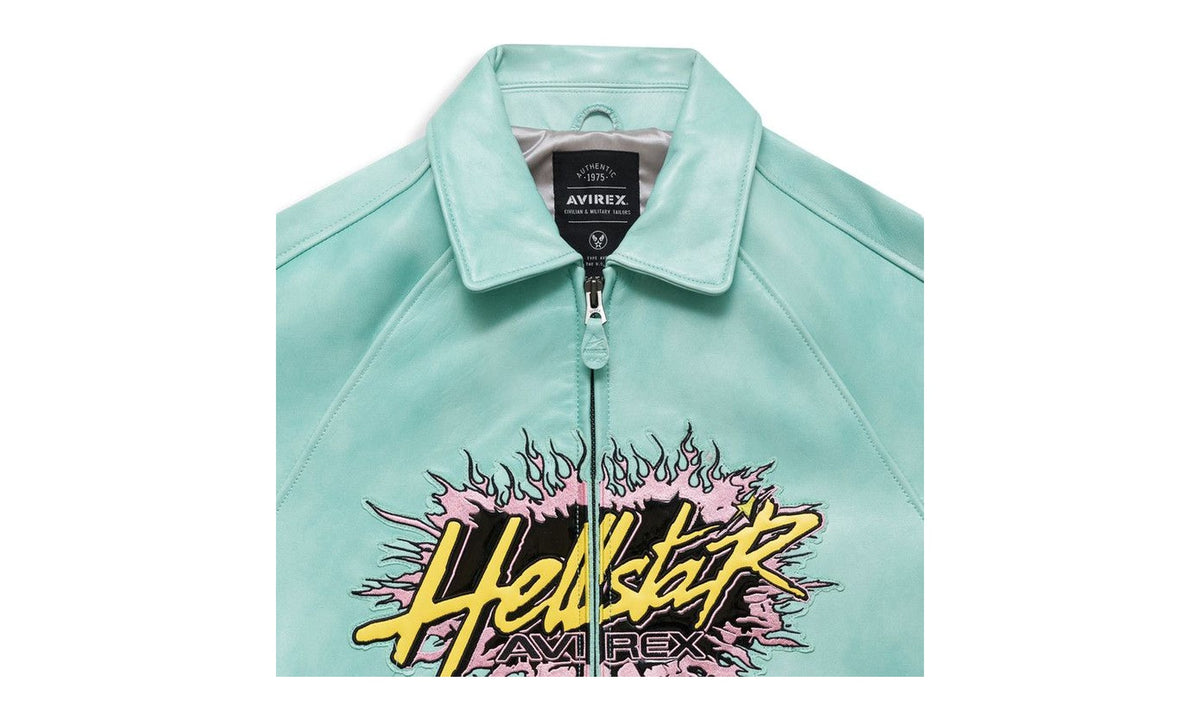 Hellstar Icon Leather Jacket Aqua Blue